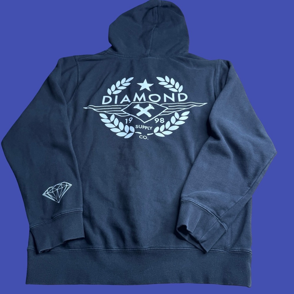Diamond Supply Co Zip Up Hoodie Mens Medium Black Sweatshirt Skate Streetwear